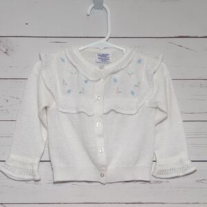 Vintage Quiltex White Baby Girl Infant Cardigan Easter Spring Floral Size 12 MO.